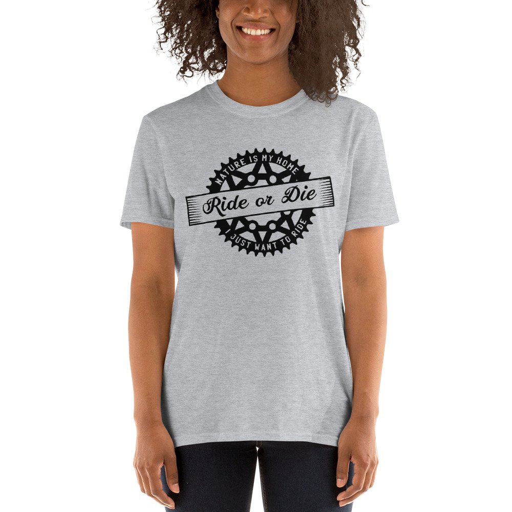 Camiseta Casual Unisex mtb ride or die gris claro jaspeado mujer