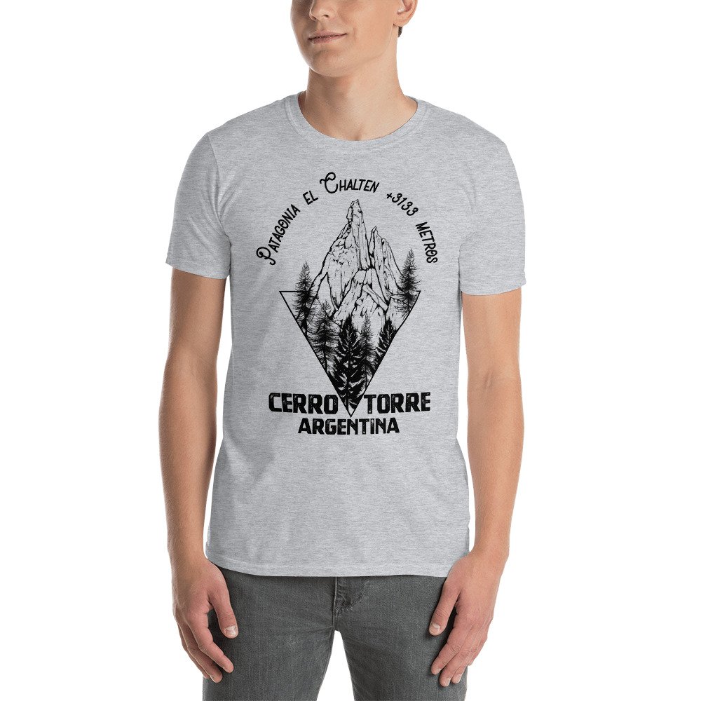 Camiseta Casual Unisex montaña Cerro Torre Gris claro hombre