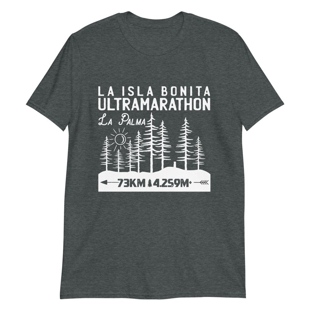 Camiseta Casual Unisex trail transvulcania gris oscuro jaspeado