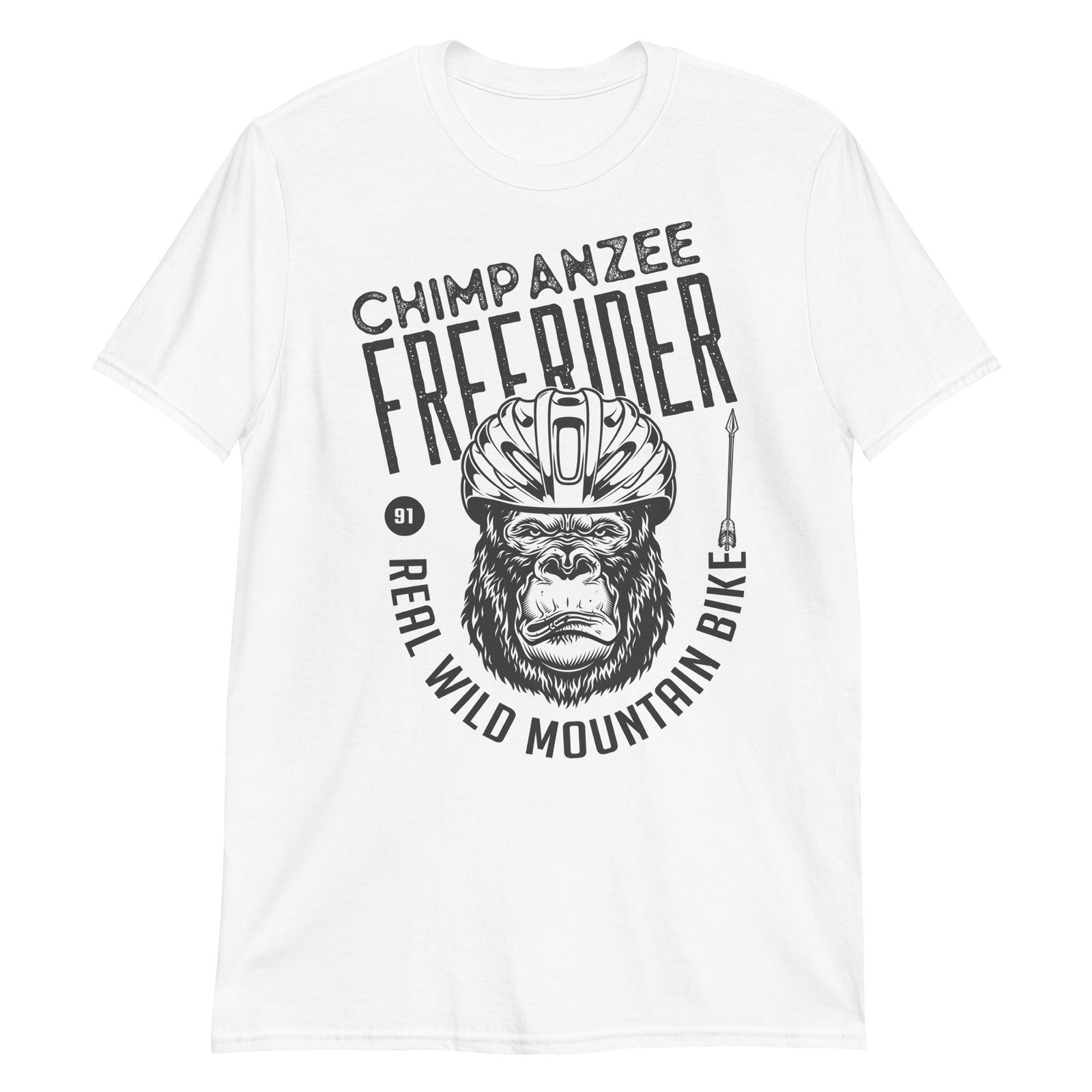 Camiseta Casual Unisex Chimpanzee Freerider real wild mountain bike Blanca