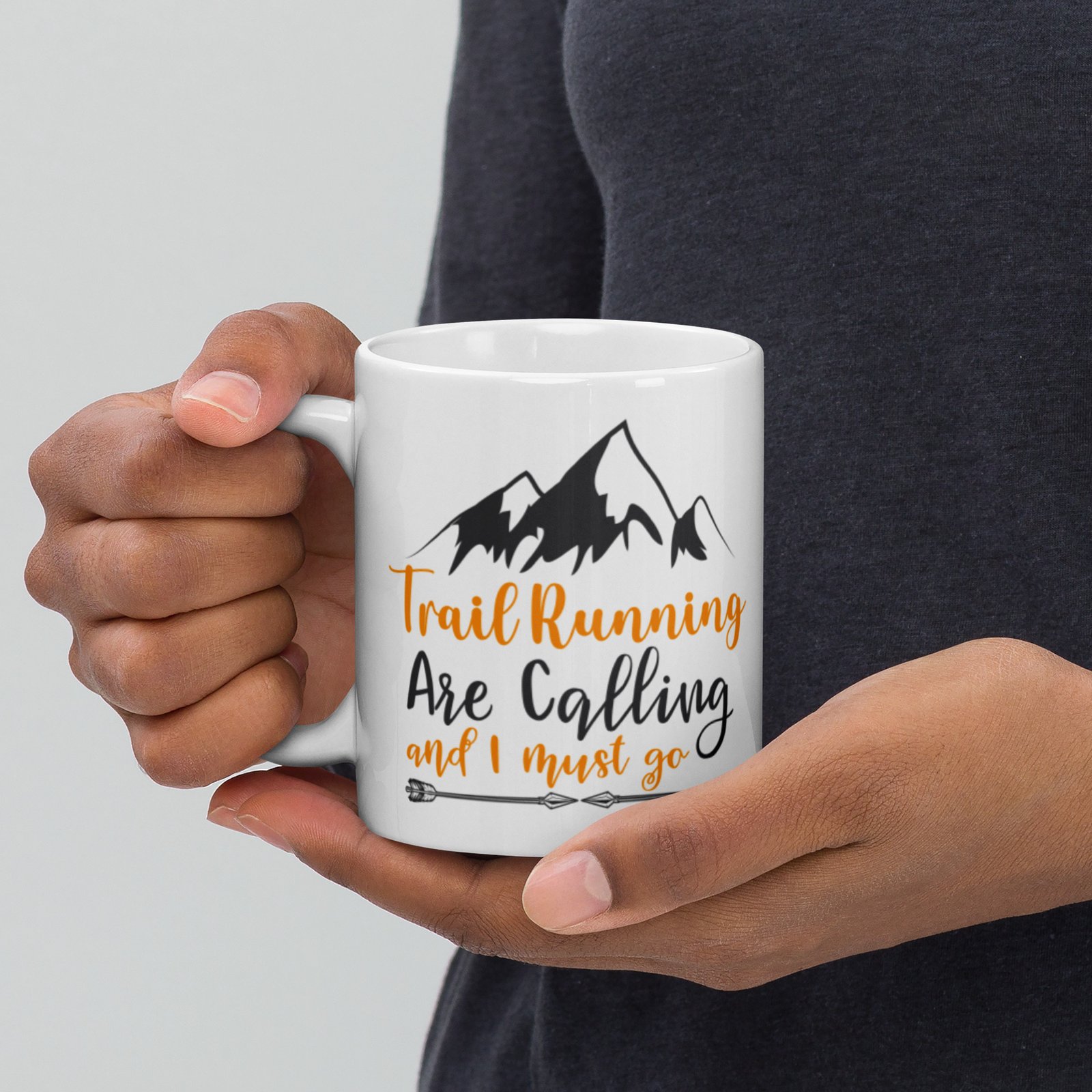 Taza blanca brillo Trail Running Trail Running are calling and i must go vista manos