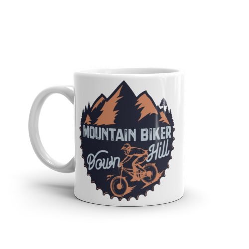 Taza blanca brillo Mountain Biker DownHill vista derecha