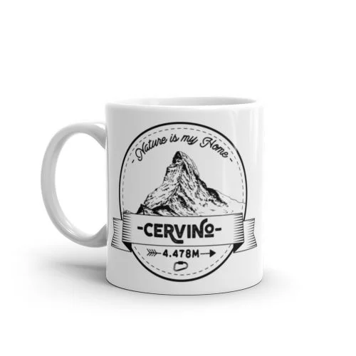 Taza blanca brillo montaña cervino vista izquierda