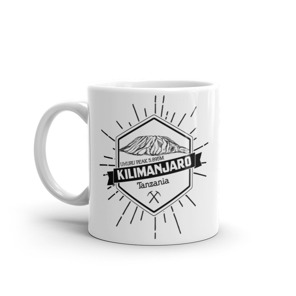 Taza blanca brillo Montaña Kilimanjaro vista izquierda