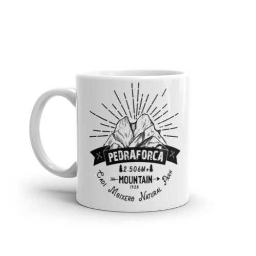 Taza blanca brillo Mountain Pedraforca vista izquierda