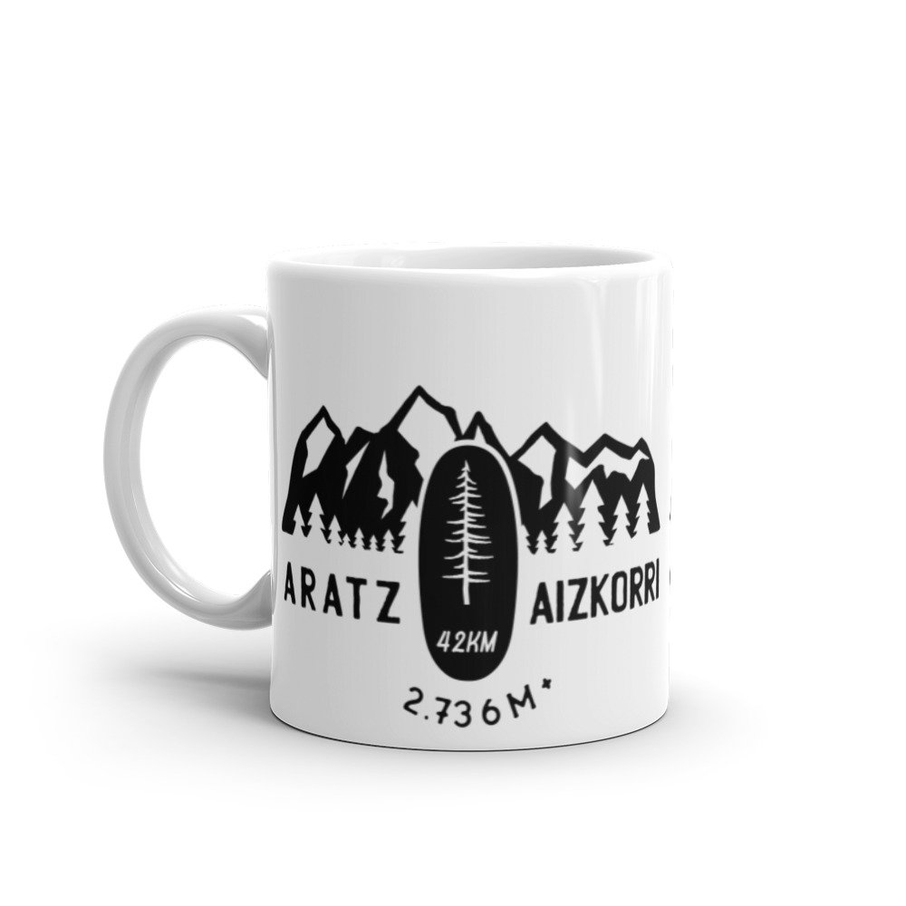 Taza blanca brillo Trail Zegama vista izquierda