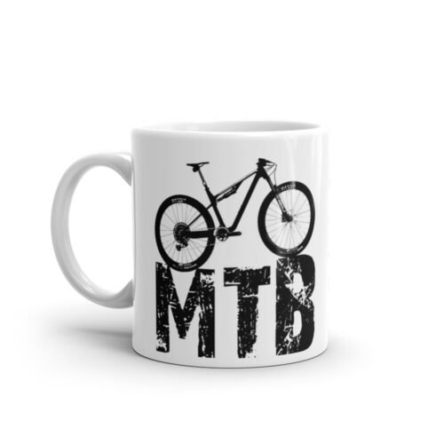Taza blanca brillo MTB vista izquierda