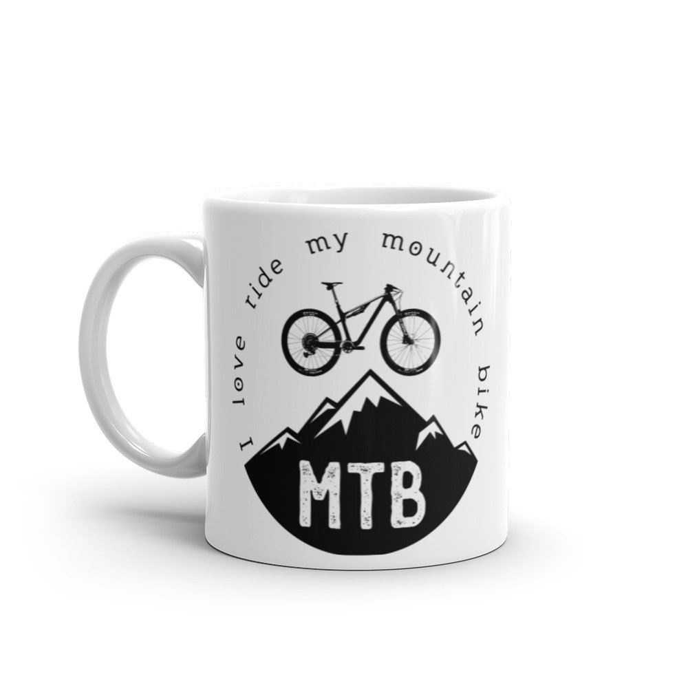 Taza blanca brillo MTB i love bike vista izquierda