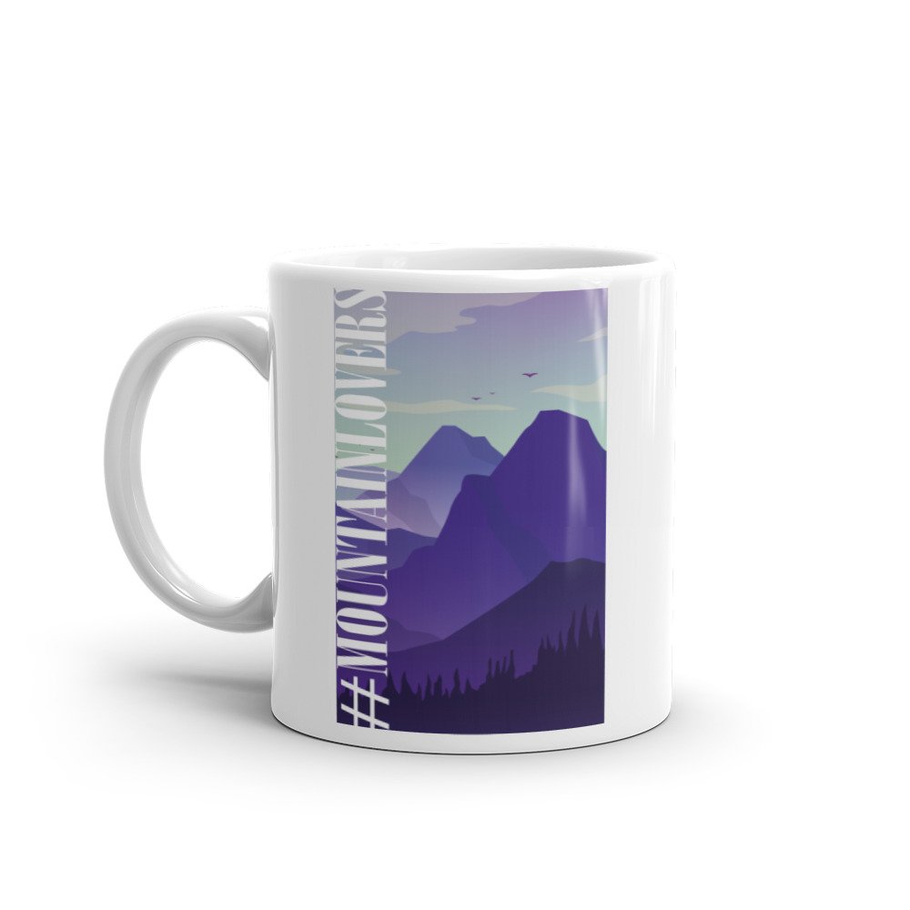 Taza blanca brillo #MOUNTAINLOVERS vista izquierda