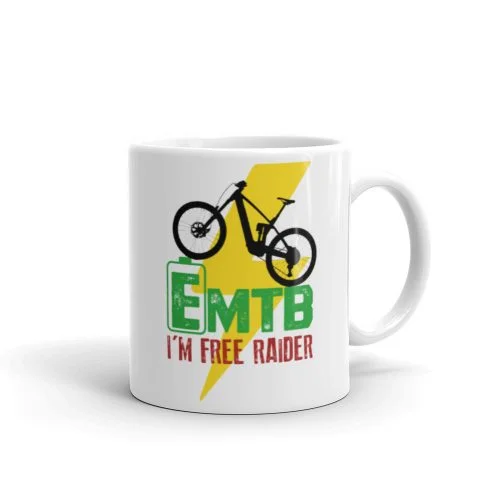 Taza blanca brillo EMTB I'M FREE RAIDER vista derecha