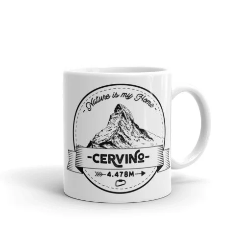 Taza blanca brillo montaña cervino vista derecha