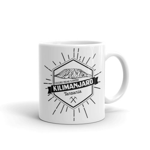 Taza blanca brillo Montaña Kilimanjaro vista derecha