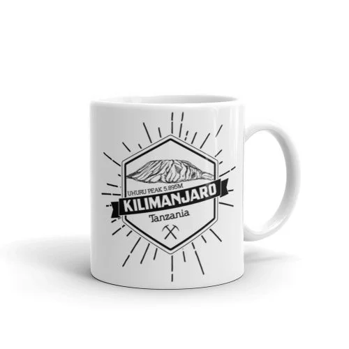 Taza blanca brillo Montaña Kilimanjaro vista derecha