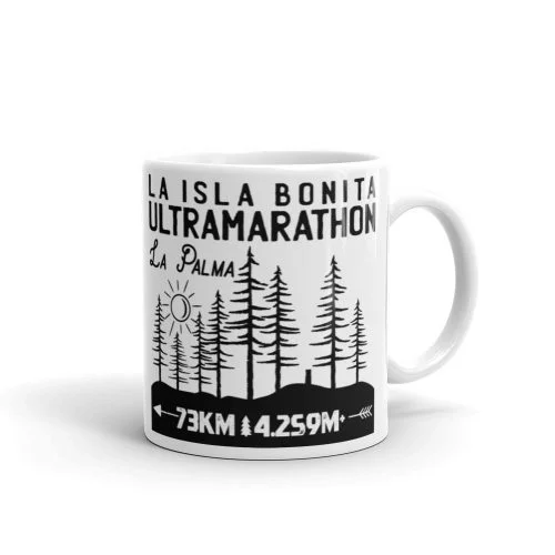 Taza blanca brillo Trail Transvulcania vista derecha