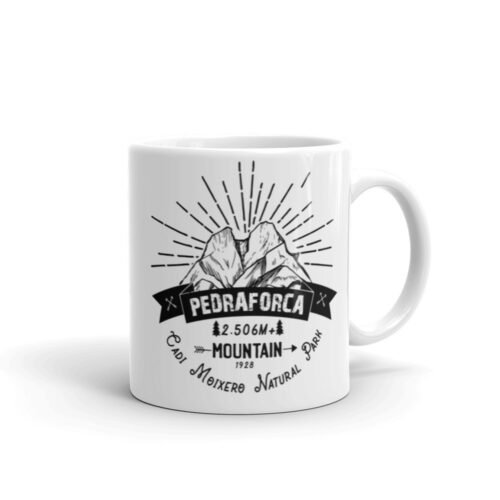 Taza blanca brillo Mountain Pedraforca vista derecha