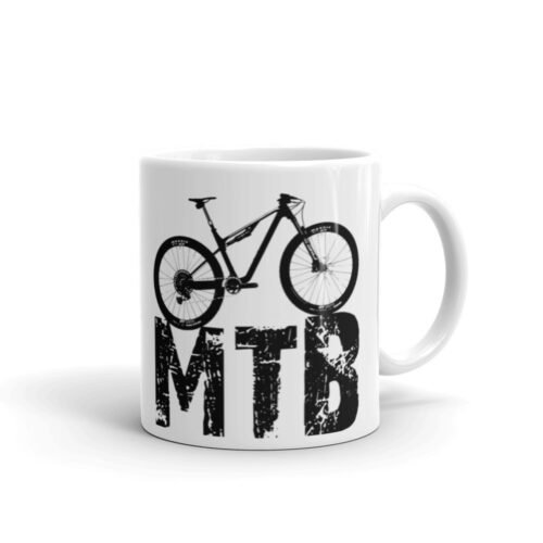 Taza blanca brillo MTB vista iderecha