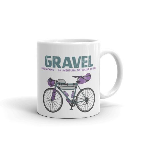 Taza blanca brillo gravel bikepacking vista derecha