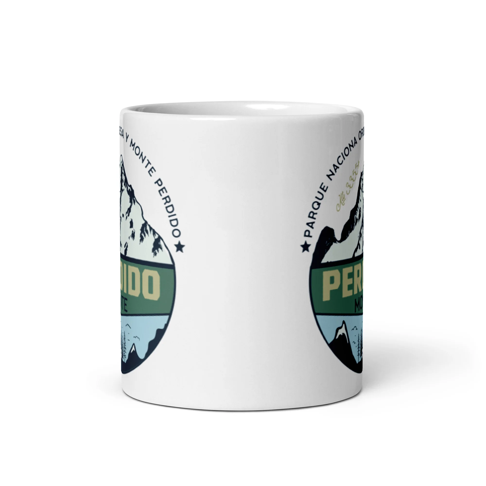 Taza blanca brillo Monte Perdido vista frontal