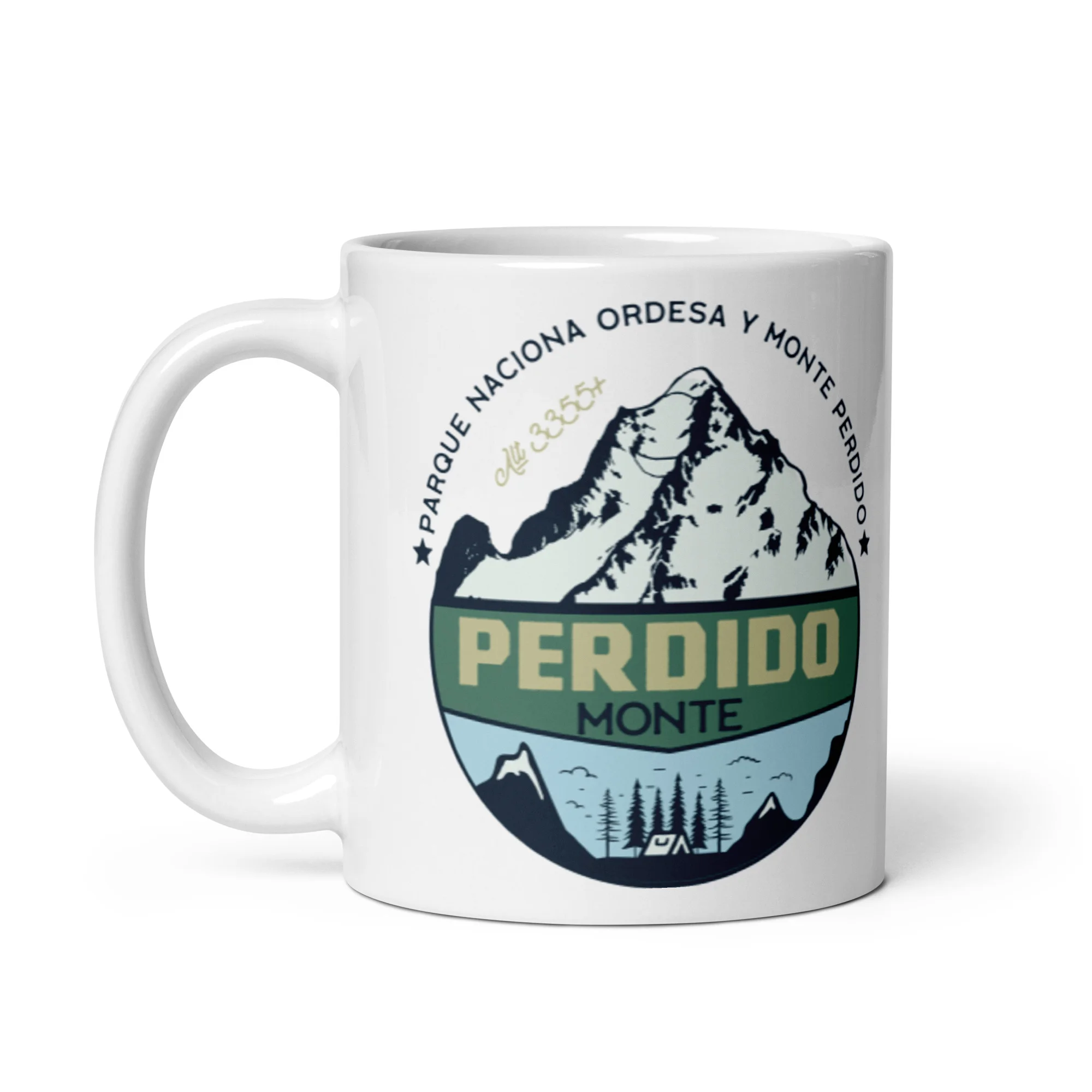 Taza blanca brillo Monte Perdido vista derecha