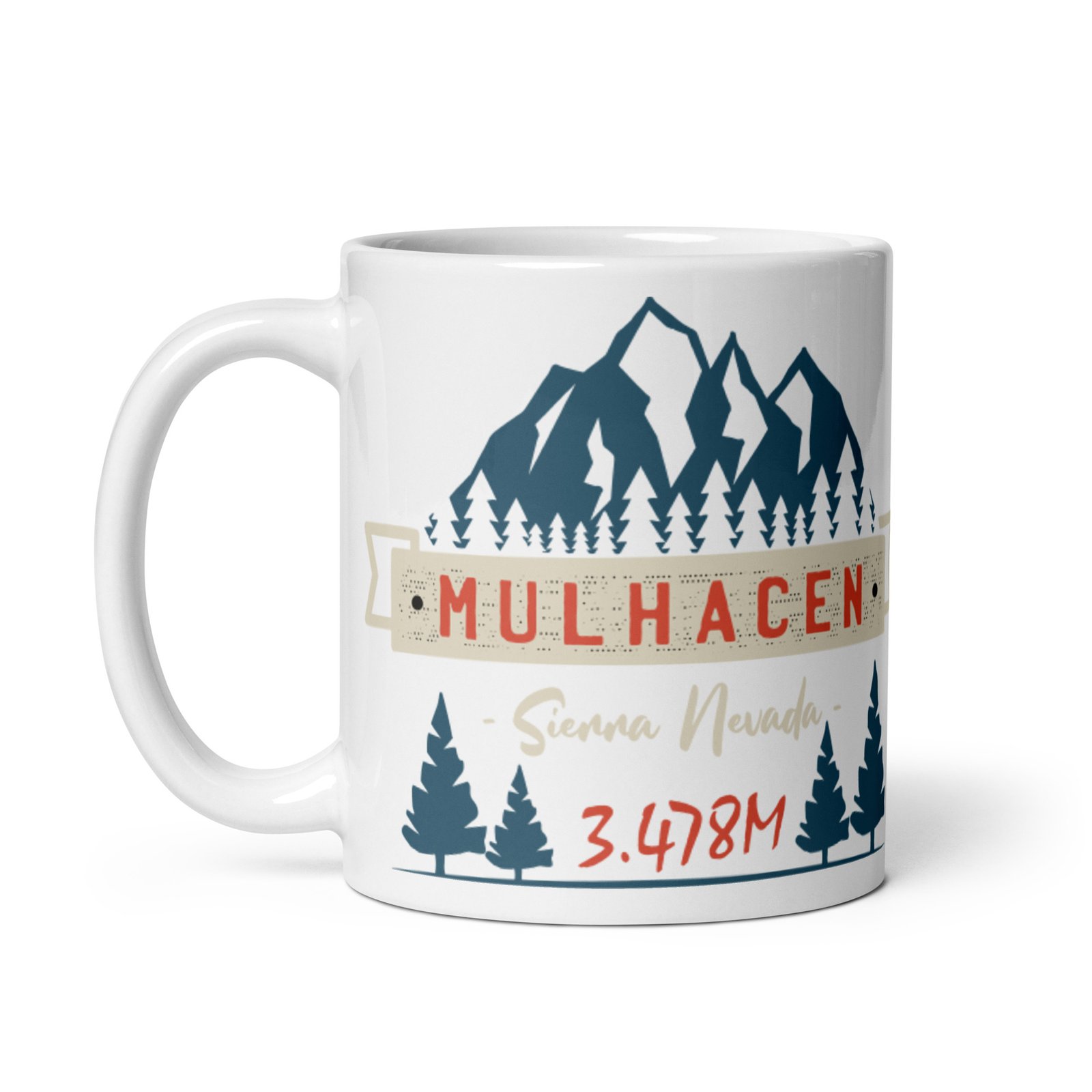 Taza blanca brillo Mulhacén vista izquierda