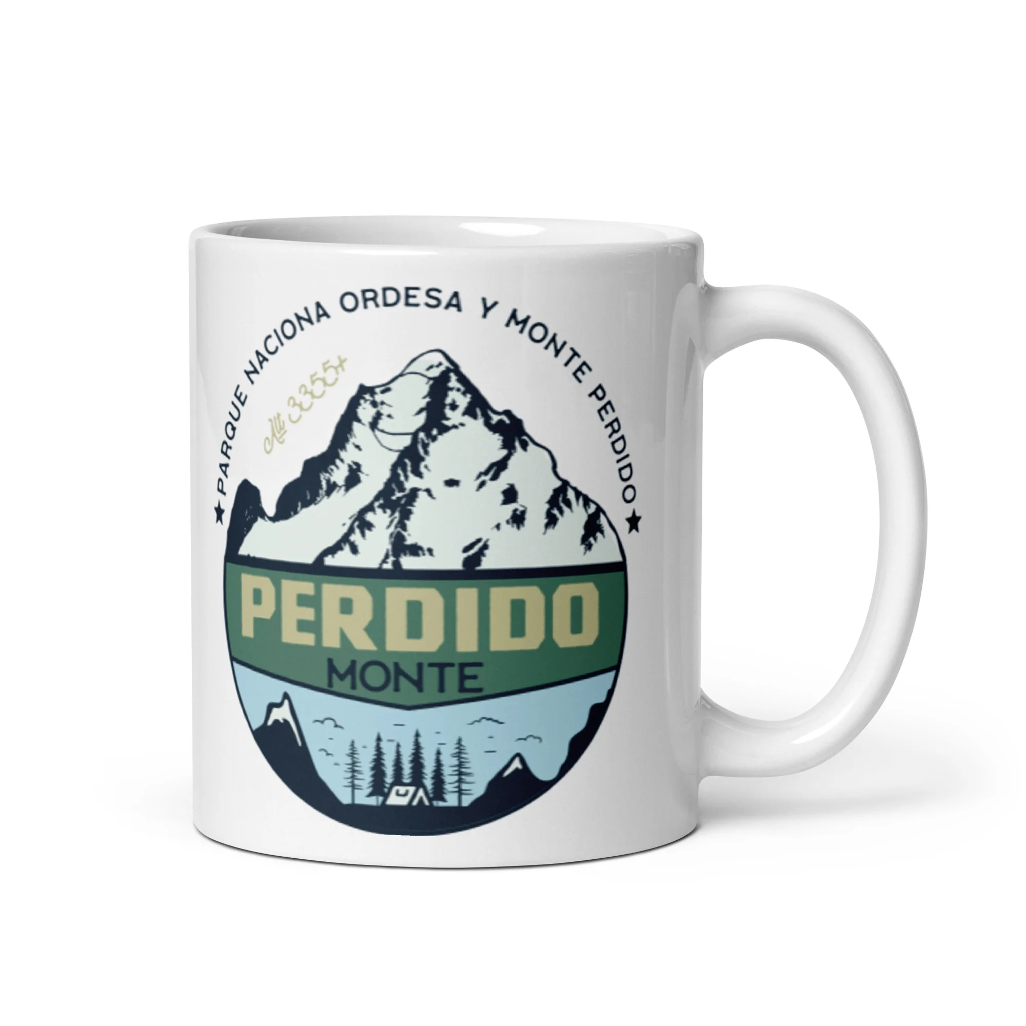 Taza blanca brillo Monte Perdido vista izquierda