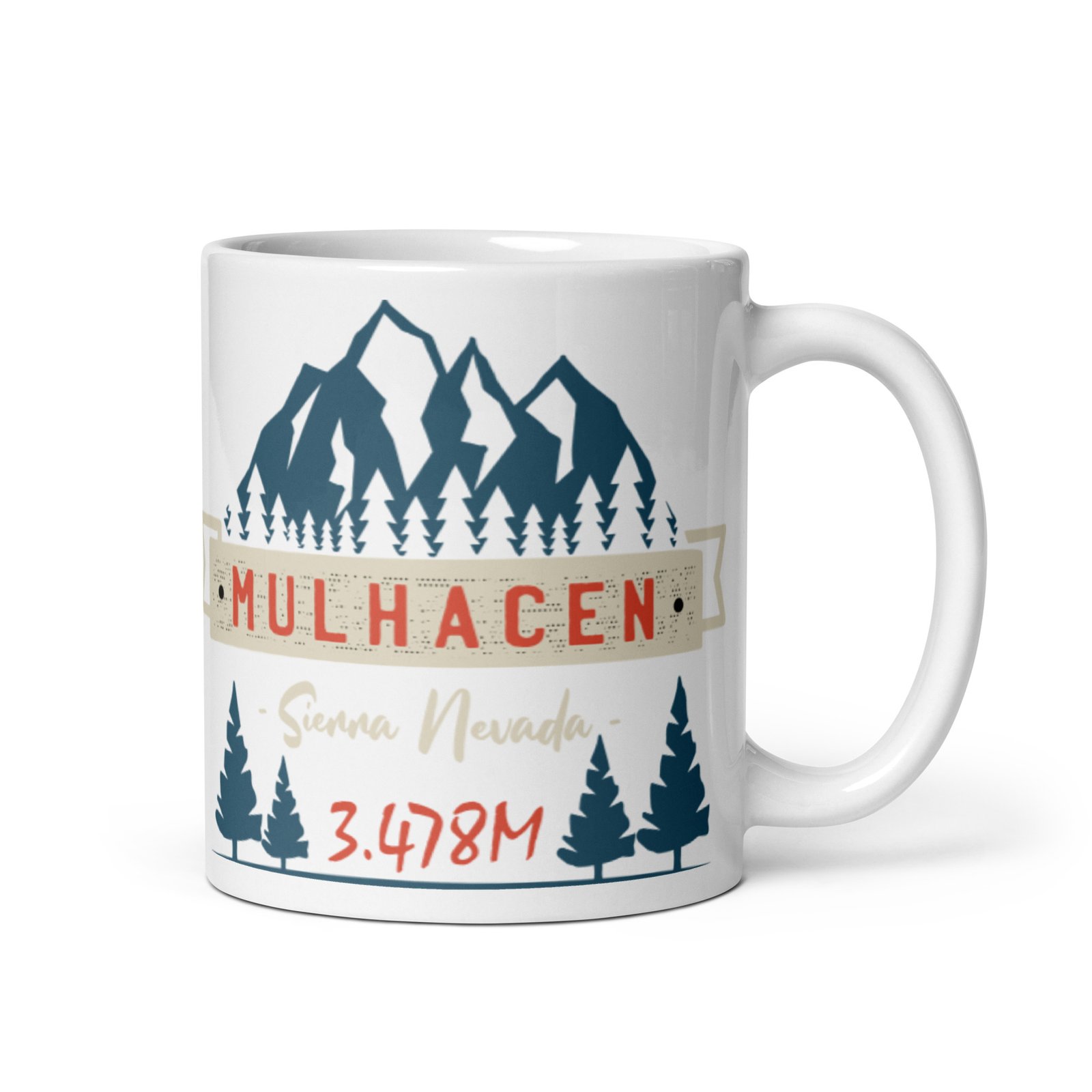Taza blanca brillo Mulhacén vista derecha