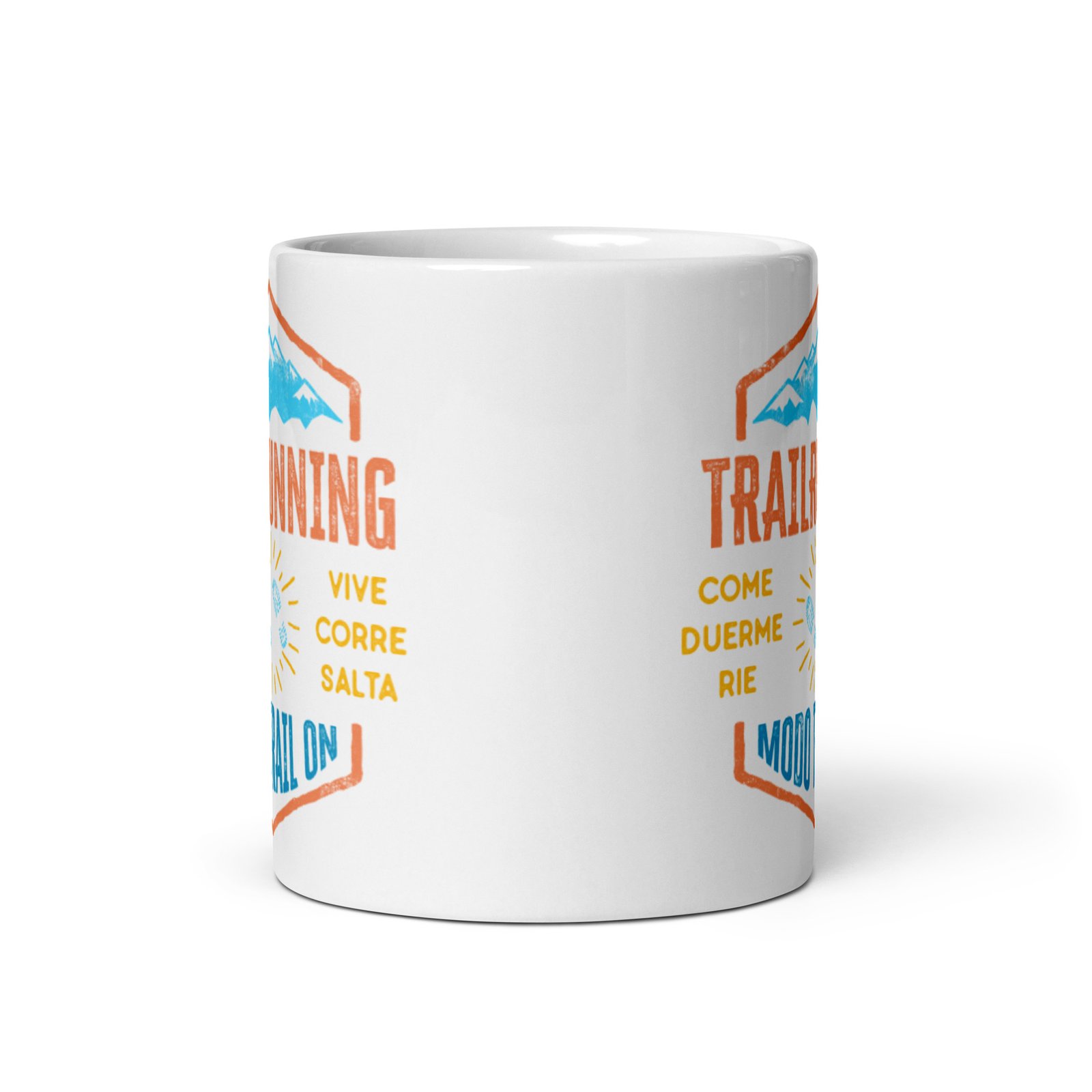Taza blanca brillo Modo Trail On vista frontal
