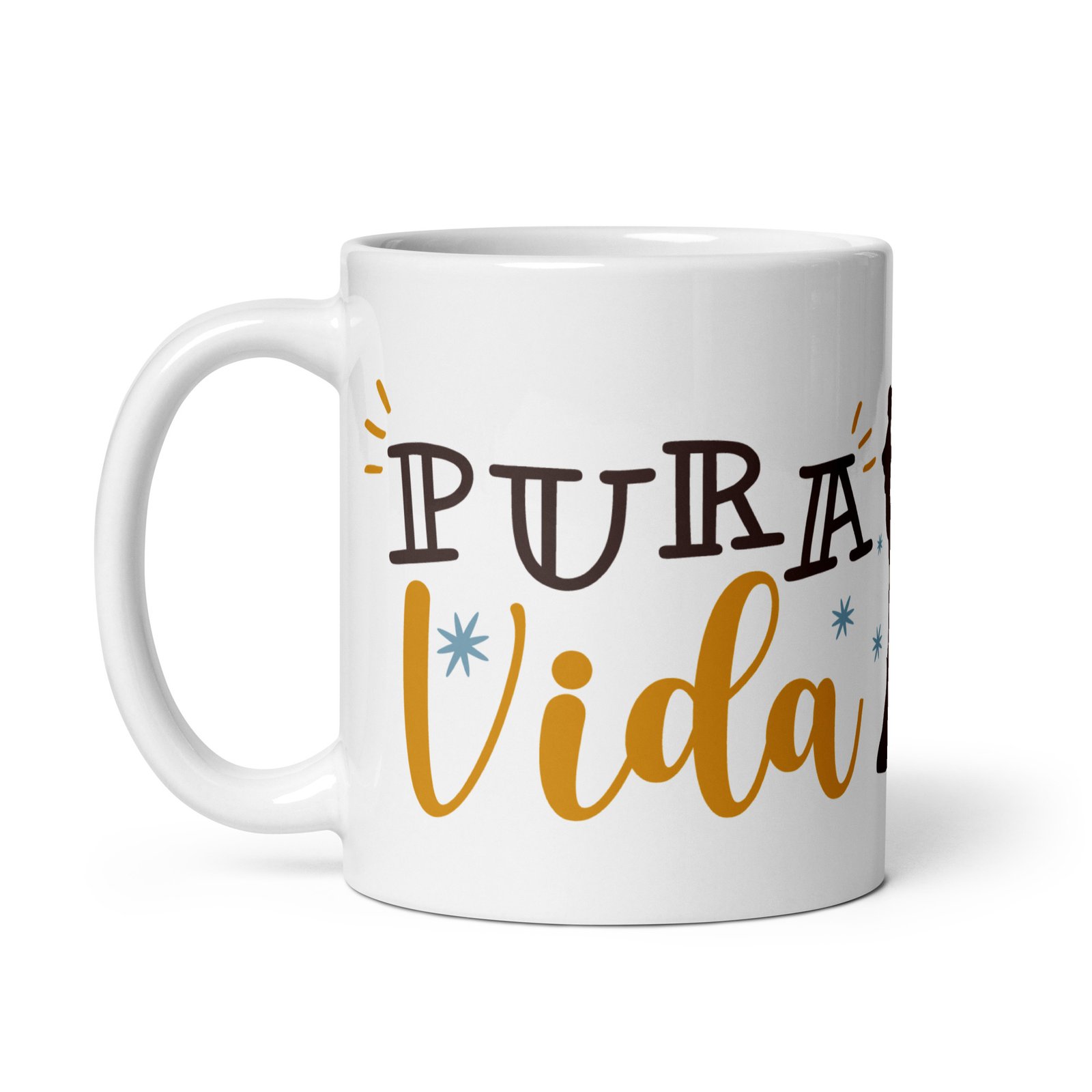 Taza blanca brillo Pura Vida to theTrail Run vista izquierda