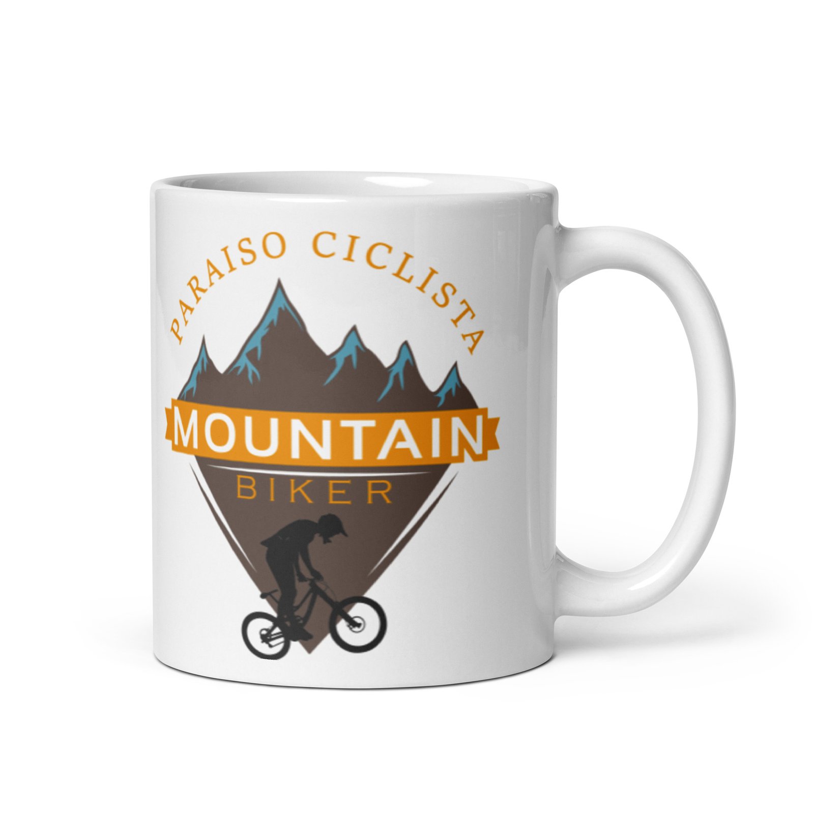 Taza blanca brillo Paraíso Ciclista vista derecha