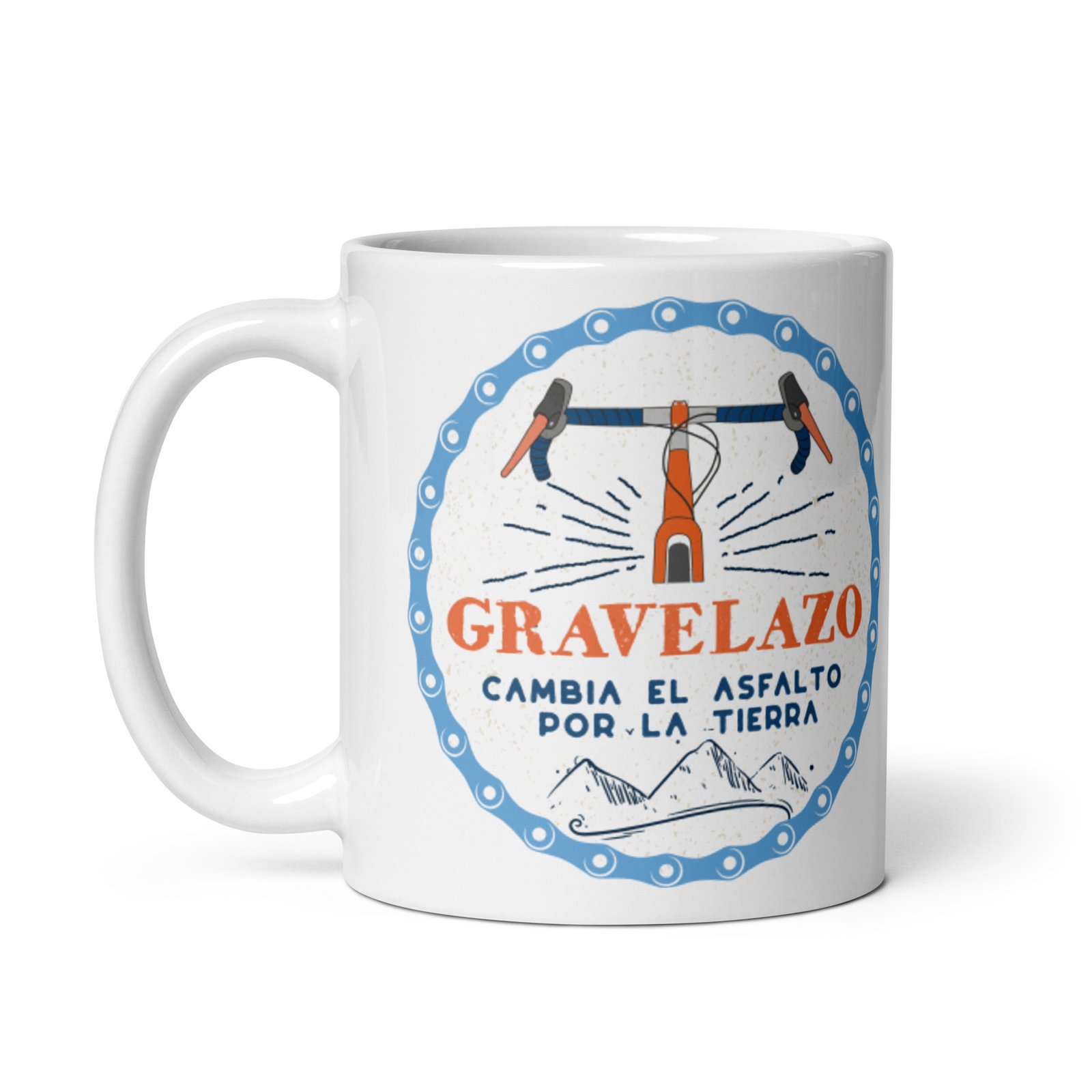 Taza blanca brillo Gravelazo vista izquierda