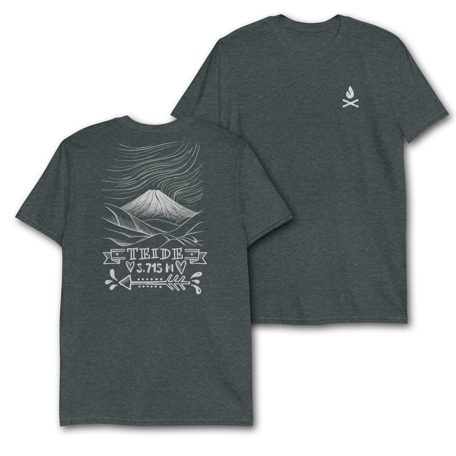 Camiseta Casual Unisex mountain Teide 3.715M gris oscuro jaspeado