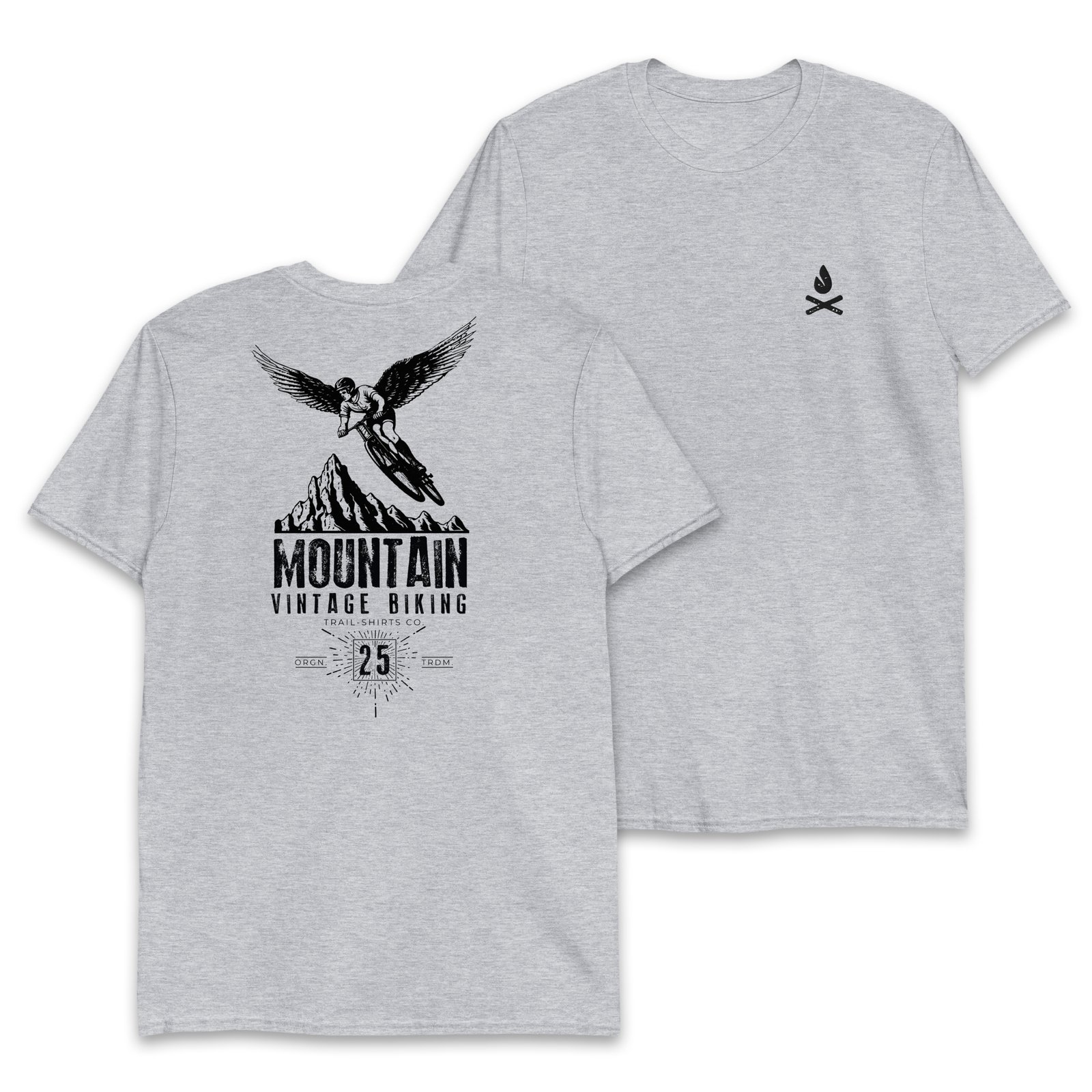 Camiseta Casual Unisex Mountain vintage Biking gris claro espaldas y frente