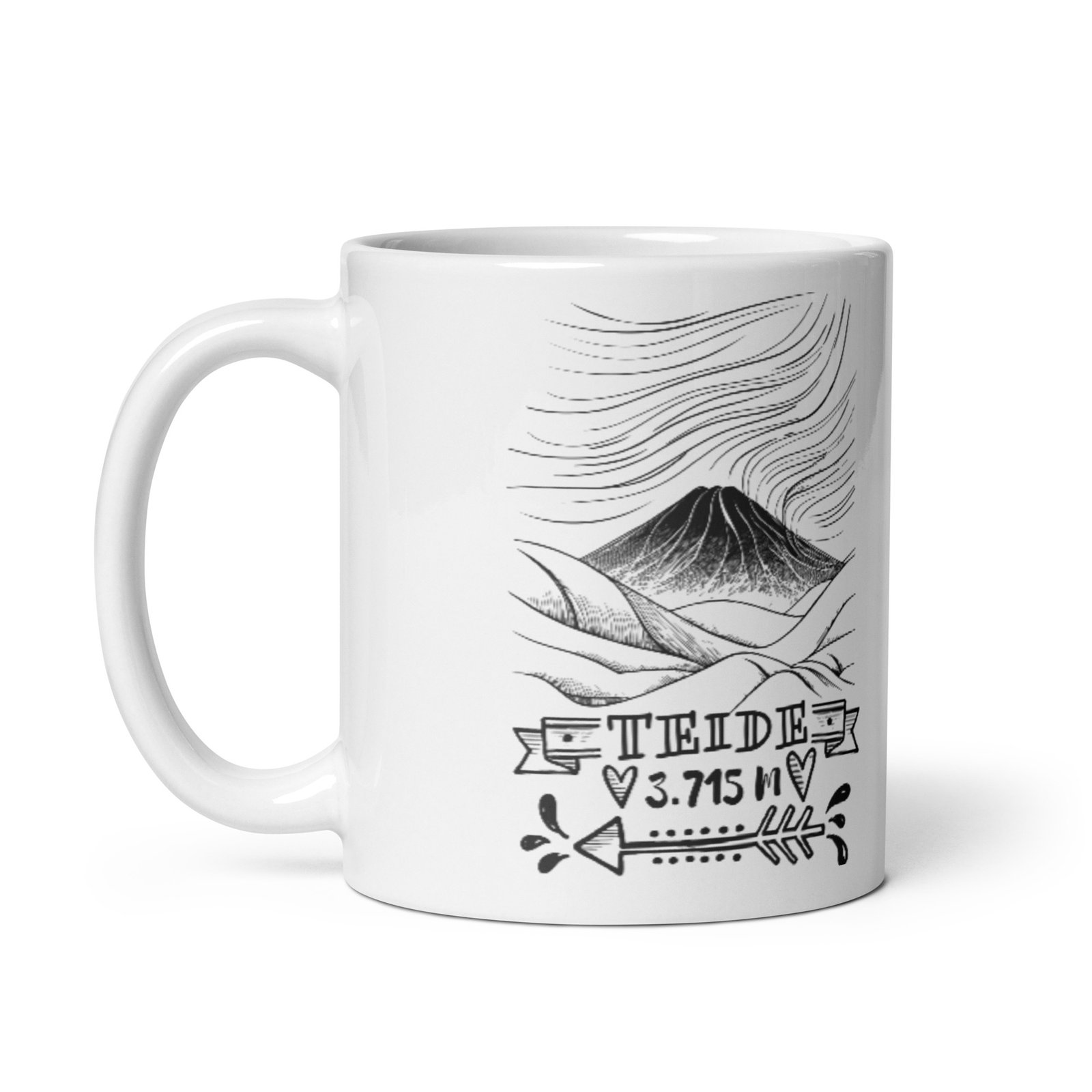 Taza blanca brillo mountain TEIDE 3.715m vista izquierda