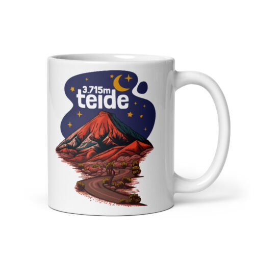 Taza blanca brillo mountain TEIDE vista derecha