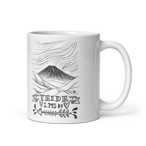 Taza blanca brillo mountain TEIDE 3.715m vista derecha