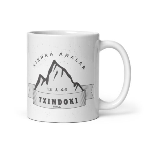 Taza blanca brillo Txindoki vista derecha