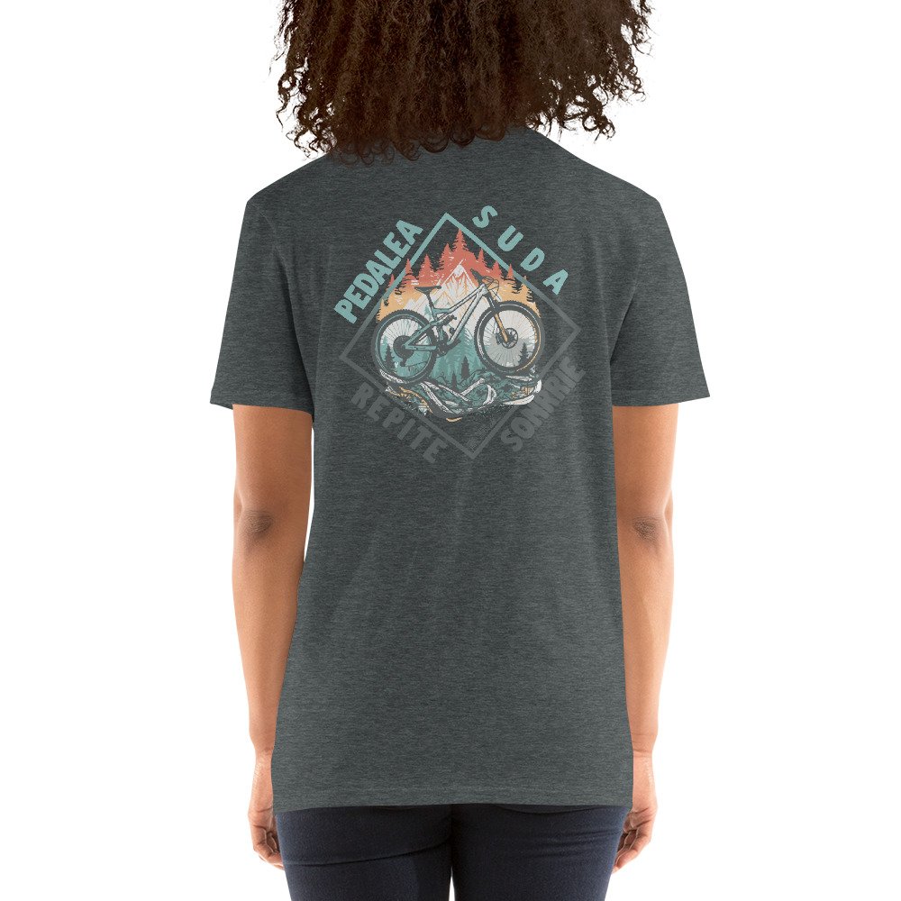 Camiseta Casual Unisex Pedalea Suda Sonríe Repite Gris oscuro mujer