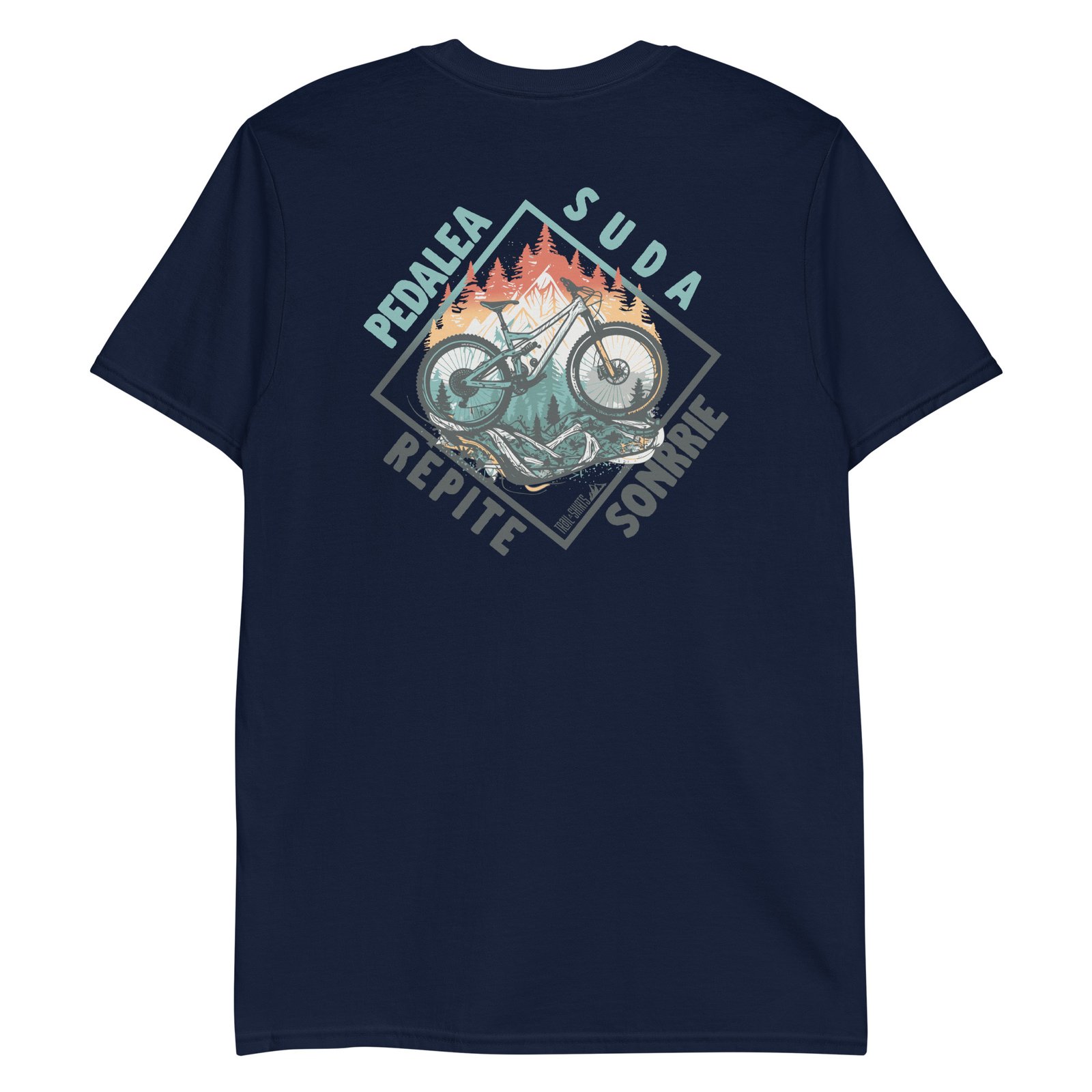 Camiseta Casual Unisex Pedalea Suda Sonríe Repite azul marino
