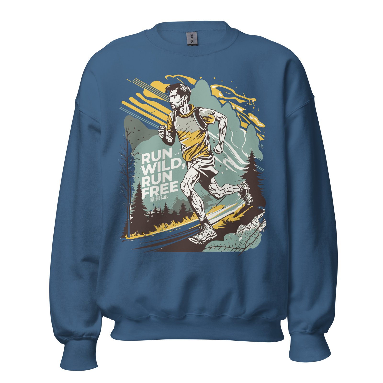 Sudadera Unisex RUN WILD, RUN FREE Azul añil