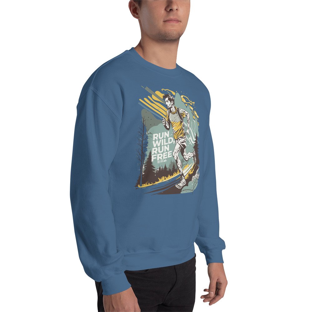 Sudadera Unisex RUN WILD, RUN FREE Azul añil hombre