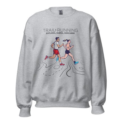 Sudadera Unisex Trail Running Explora, Sueña, Descubre gris claro