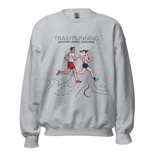 Sudadera Unisex Trail Running Explora, Sueña, Descubre gris claro