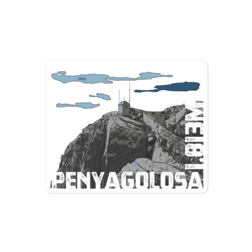 Pegatina de la cima del Penyagolosa y su refugio sobre fondo blanco