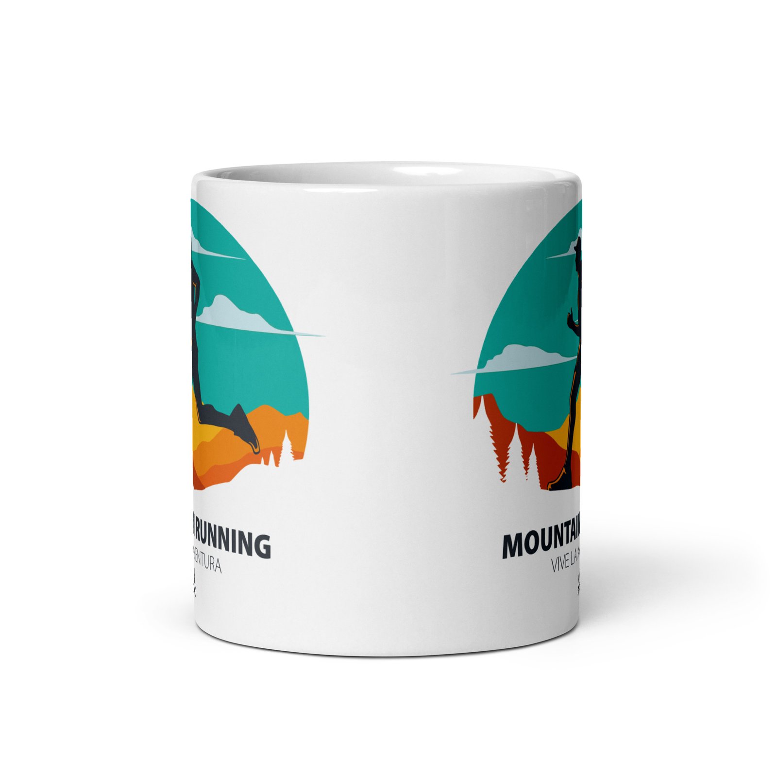 Taza de Trail Running, Vista Frontal, con Silueta de Corredor de Montaña