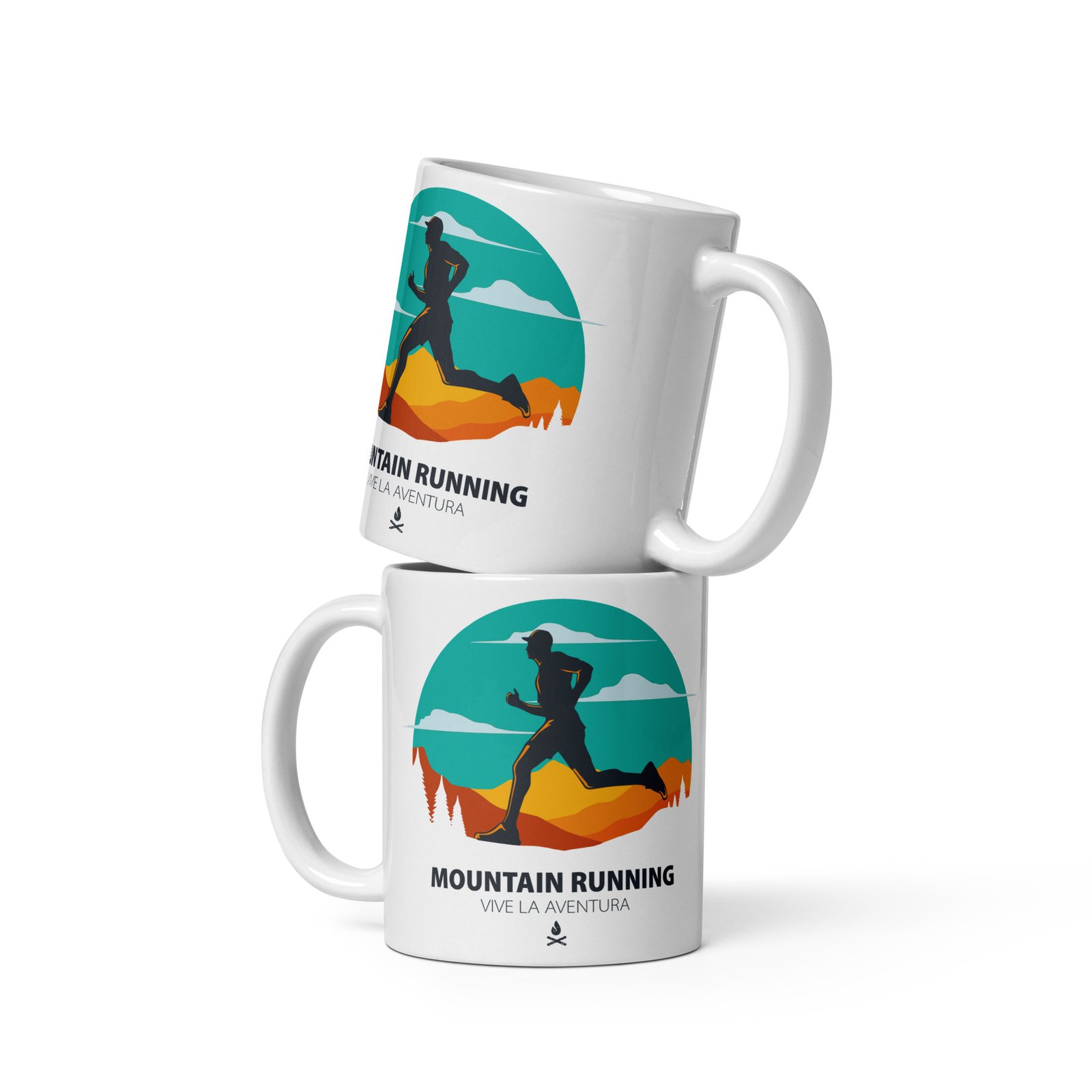 Set de Dos Tazas de Trail Running, una Encima de la Otra, con Silueta de Corredor de Montaña