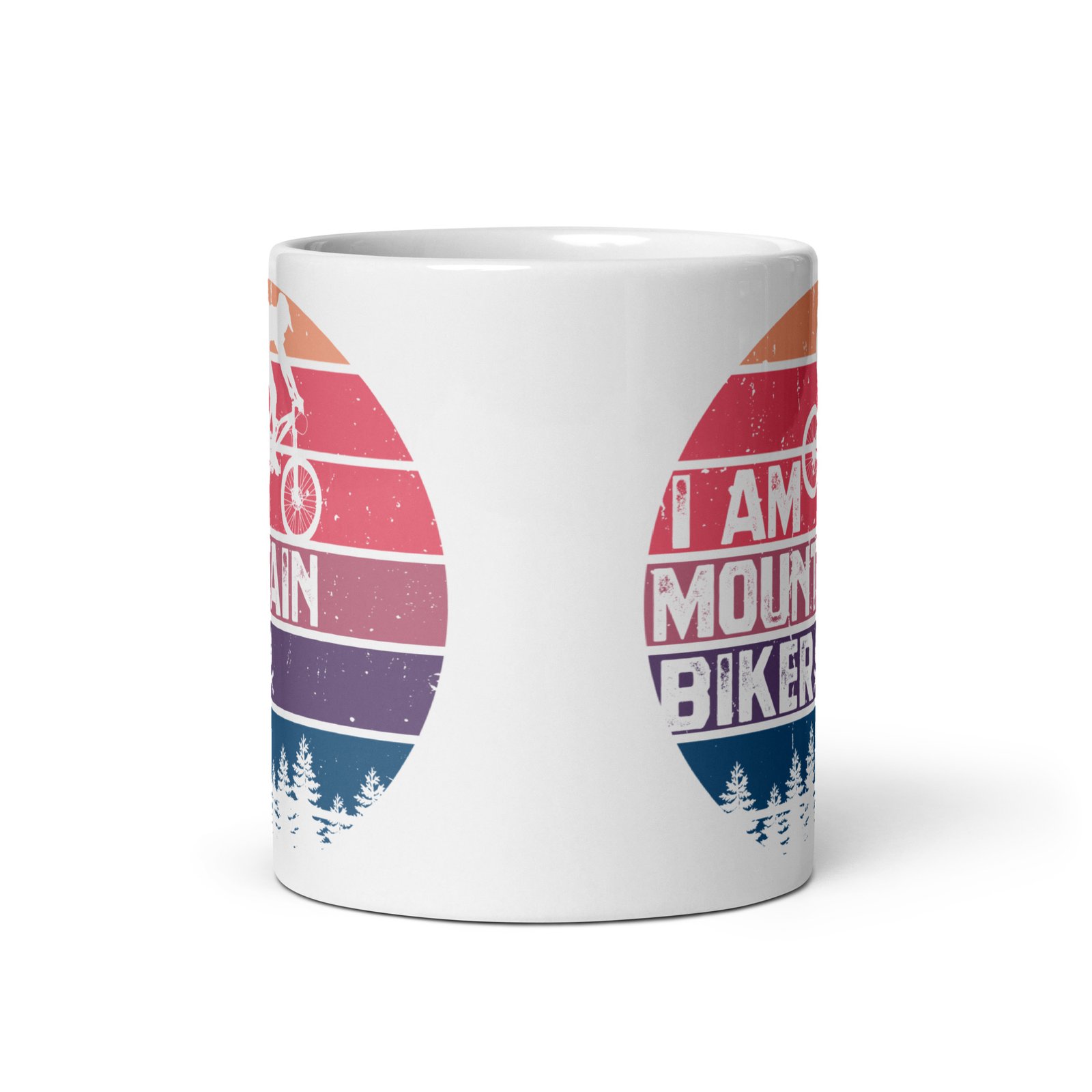 Taza blanca brillo I AM MOUNTAIN BIKER vista frontal