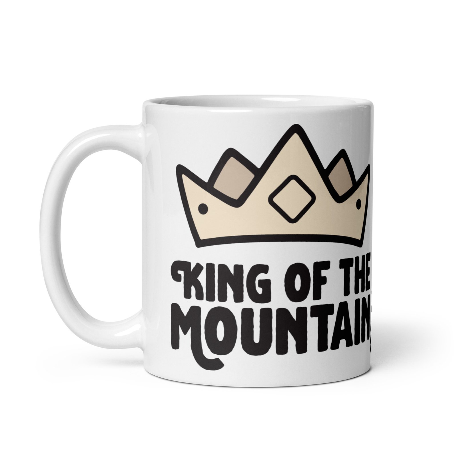 Taza blanca brillo KING OF THE MOUNTAIN vista izquierda