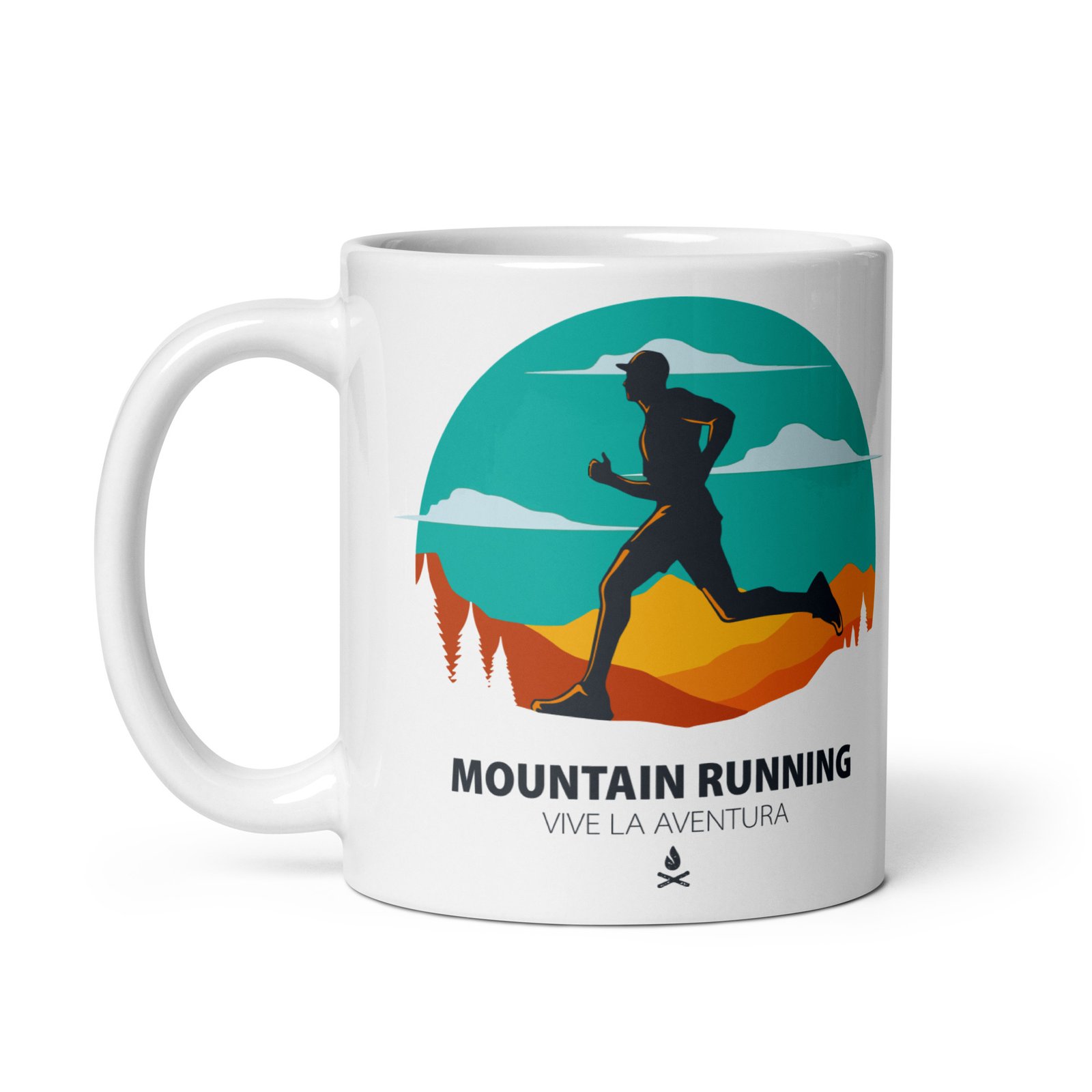 Taza de Trail Running, Vista Izquierda, con Silueta de Corredor de Montaña