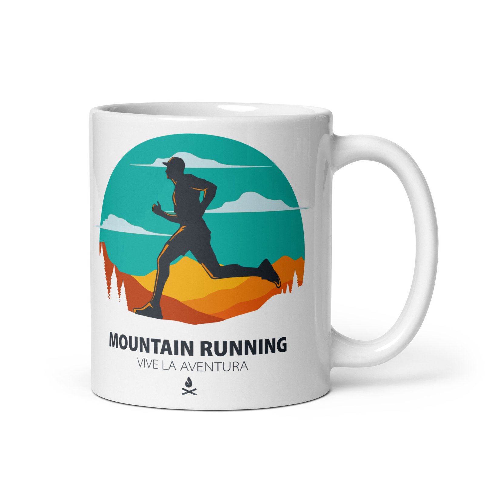 Taza de Trail Running, Vista Derecha, con Silueta de Corredor de Montaña