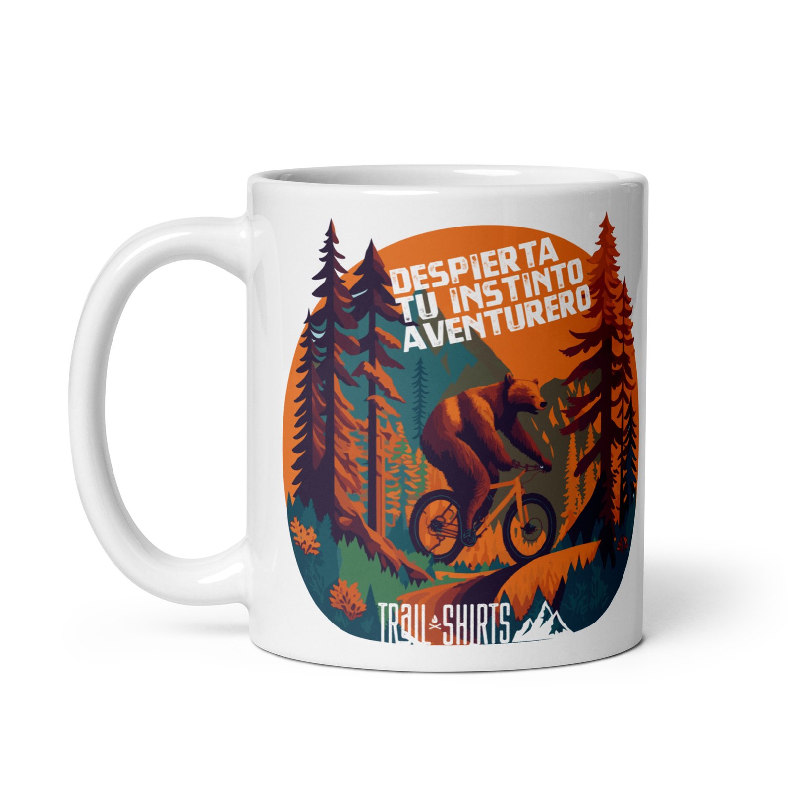 Taza blanca brillo I AM MOUNTAIN BIKER vista izquierda